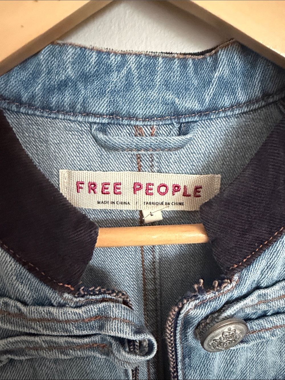 Free People Light Blue Denim Military-Inspired Jacket with cord Trim L - Picture 3 of 5